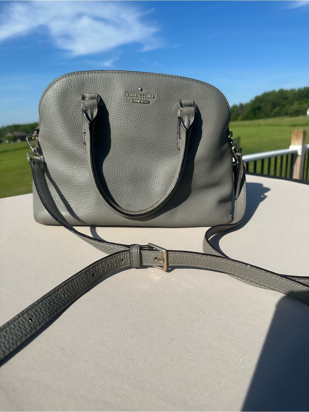 kate spade Gray Pebbled Leather Dome Satchel with Crossbody Strap